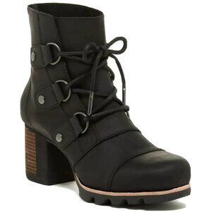 NEW Sorel Women Addington Waterproof Black Leather Lace Up Ankle Bootie Shoe